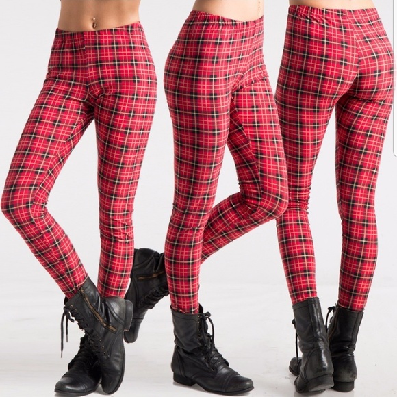 Pants - Red Plaid Leggings FPB108